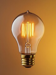 Poster - Vintage Edison Style Light Bulb Illuminating Against a Warm Background : Generative AI