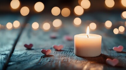 Poster - Soft Candlelight with Hearts Creating a Romantic Atmosphere for Special Occasions and Celebrations : Generative AI
