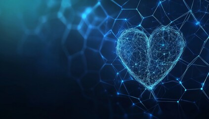 Futuristic heart graphic, network background, digital design, technology concept