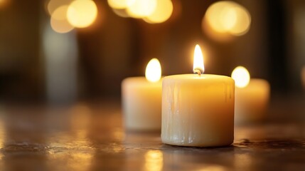 Poster - Warm glowing candles lit in a cozy setting with bokeh effect : Generative AI
