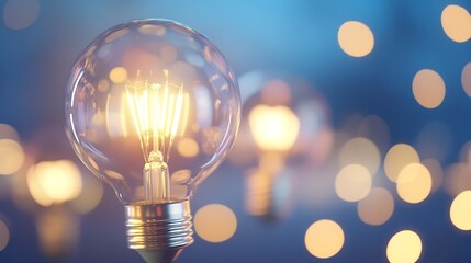 Poster - Vintage light bulb glowing with warm bokeh background and light effects : Generative AI