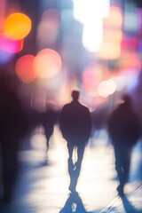 Fototapete - Abstract Blurry View of Urban Street Scene with Colorful Lights and Shadows : Generative AI