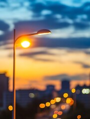 Poster - Mysterious Night City Scene with Street Lamp Illuminated and Blurred Urban Background Bokeh Effect : Generative AI