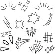 © dara - Set of black hand drawn anime manga doodle grunge line elements curved charcoal, chalk arrows, speech bubble, abstract shapes, graphic effects for character emotion. Scribble stroke symbols vector