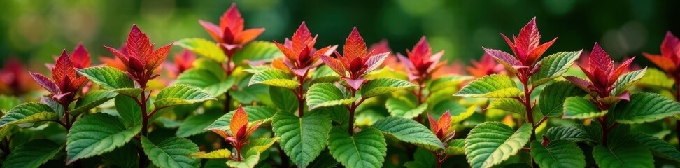 Wall Mural - Coleus plants growing among painted nettles in a garden, , plant