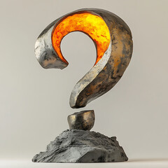 Wall Mural - Glowing Bronze Question Mark Sculpture on Stone Base