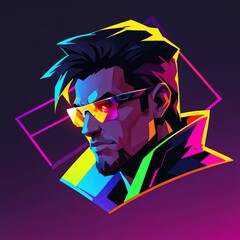 Wall Mural - Neon Retro Man: 80s Style Portrait