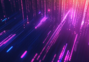 Abstract digital data streams flowing, vibrant colors,  dark background.  Possible use technology, futuristic, innovation