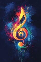 Aufkleber - Treble clef is exploding with color representing music and creativity