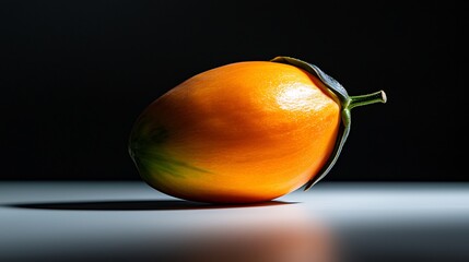 Wall Mural - Whole Papaya Fruit with Smooth Orange Skin on a Gray Surface with Shadow