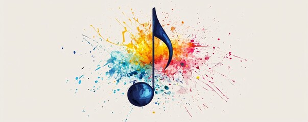 Leinwandbilder - Colorful paint splattering on a white background forms a musical note
