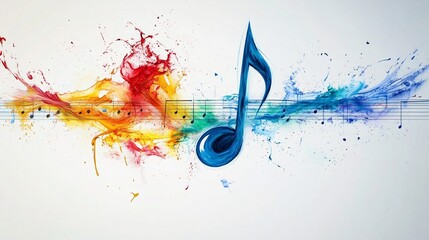 Aufkleber - Exploding blue music note with vibrant paint on sheet music