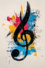 Aufkleber - Black treble clef painted on colorful grunge background representing music concept