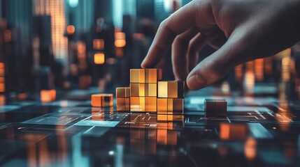 Aufkleber - Businessman creates a bar graph using his hand and augmented reality cubes