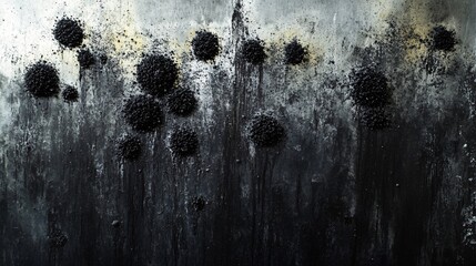 Fototapete - Dripping black paint creates an abstract and artistic background on a textured wall