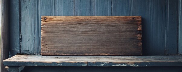 Aufkleber - Weathered wooden plank rests on a rustic backdrop, serving as a canvas for text and design