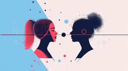 Poster - Two individuals interacting through modern technology, separated by a digital barrier