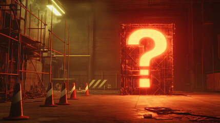 Wall Mural - Glowing Orange Question Mark in Abandoned Industrial Setting