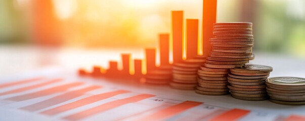 Leinwandbilder - Stacked coins forming a graph to illustrate the growth of a business