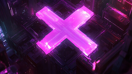 Wall Mural - Glowing Pink X Symbol on Futuristic Circuit Board