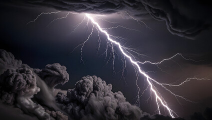 Wall Mural - Electrifying lightning bolt forks across the dark night sky