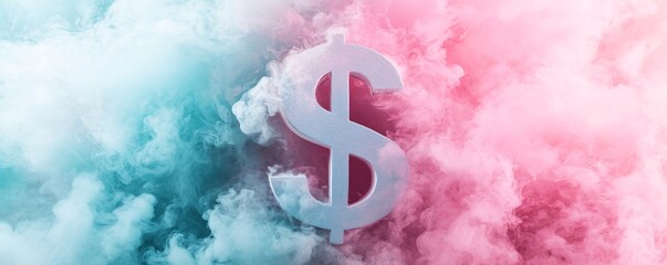 Leinwandbilder - Large white dollar sign surrounded by pink and blue smoke