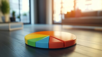 Poster - A close-up of a financial pie chart displayed on a computer screen, with segments highlighting different data categories, set in a modern office environment.