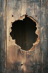 Aufkleber - Old broken wooden door showing a large hole