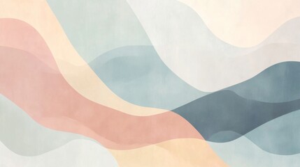 Poster - A minimalistic abstract background with soft pastel colors blending seamlessly, evoking a serene and calming atmosphere with gentle curves and gradients.