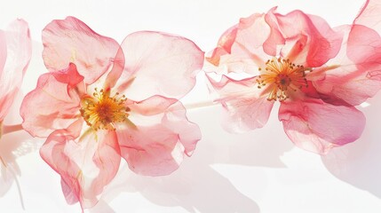 Wall Mural - Delicate Pink Flowers in Soft Natural Light on a White Background