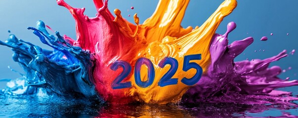 Aufkleber - Colorful paint splashing and forming the number 2025