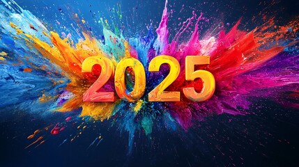Aufkleber - 2025 new year celebration background with colorful paint explosion