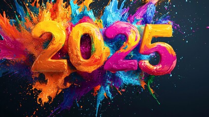 Aufkleber - 2025 new year celebration with colorful paint splashes