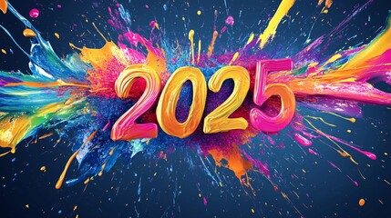 Aufkleber - 2025 new year celebration background with colorful paint splashes
