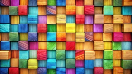 Wall Mural - Vibrant array of colorful wooden blocks forming a captivating geometric pattern, ideal for backgrounds and design projects.