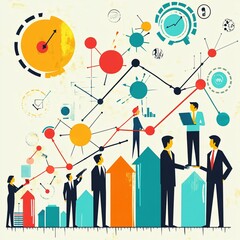 Poster - Business people analyzing growth graph and business development strategy