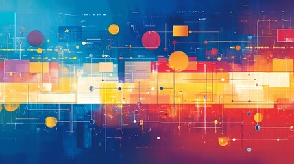 Poster - Abstract colorful geometric shapes background connecting with lines and circles