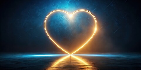 Wall Mural - glowing heart-shaped neon light installation on a dark reflective surface