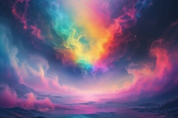 Wall Mural - Surreal Ethereal Gradient Canvas with Vibrant Multicolor Texture and Cosmic Mist