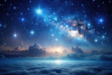 Wall Mural - Celestial Dreamscape A Serene Panorama of Starry Night Sky Above a Sea of Clouds