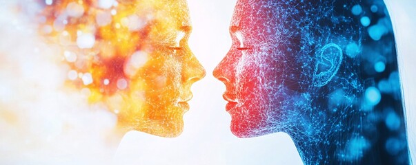 Poster - Two faces forming from a network mesh showing artificial intelligence