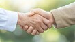 © Rose on Lens - Two hands shaking in a gesture of agreement or friendship, symbolizing trust and connection in a bright, blurred background.