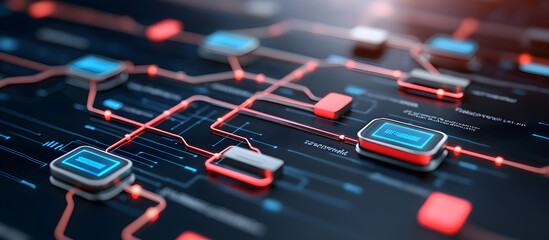 Wall Mural - a computer network is shown in red and blue