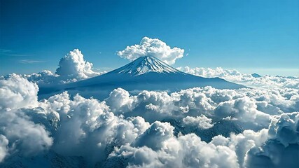 Wall Mural - mount fuji soaring above the clouds: a majestic view of mount fuji, its snow-capped peak piercing th