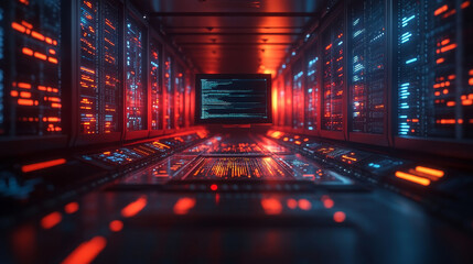 Wall Mural - powerful cybersecurity system protecting data in server room