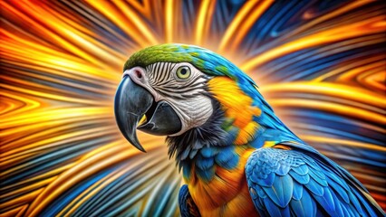 Wall Mural - A Vibrant Macaw Portrait Against a Dynamic Abstract Background of Swirling Hues