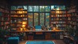 © Forma - Cozy home office with wooden bookshelves, computer setup, and warm lighting amidst greenery