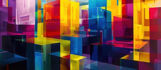 Wall Mural - abstract colorful geometric shapes, vibrant hues, overlapping blocks, creating a dynamic and modern 