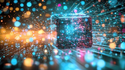 Wall Mural - abstract digital cube: exploring the network's intricate energy and connections. a futuristic vision