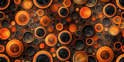 Wall Mural - abstract orange and black concentric circles pattern design with textured background
